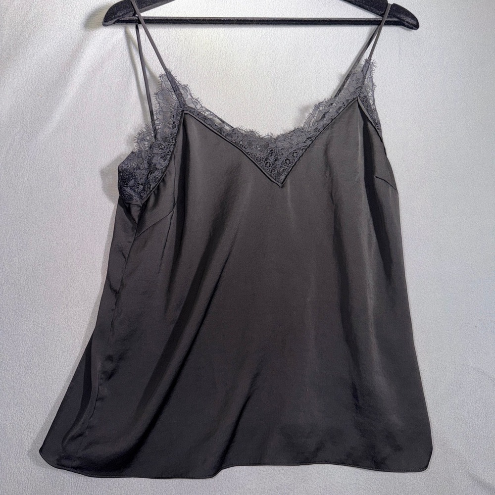 H&M Size 8 Black Satin Lace Trim Cami Dark Fairy Feminine Goth Coquette Grunge